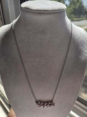 Delicate Pink Crystal Bar Pendant Necklace -